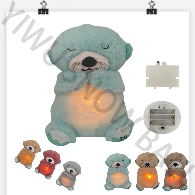 Hot Sale Breathing Luminous otter bear Sleep Plush Toy Cute Soothing Bear Sleep Otter Little Lamb Baby Sleep Music Doll