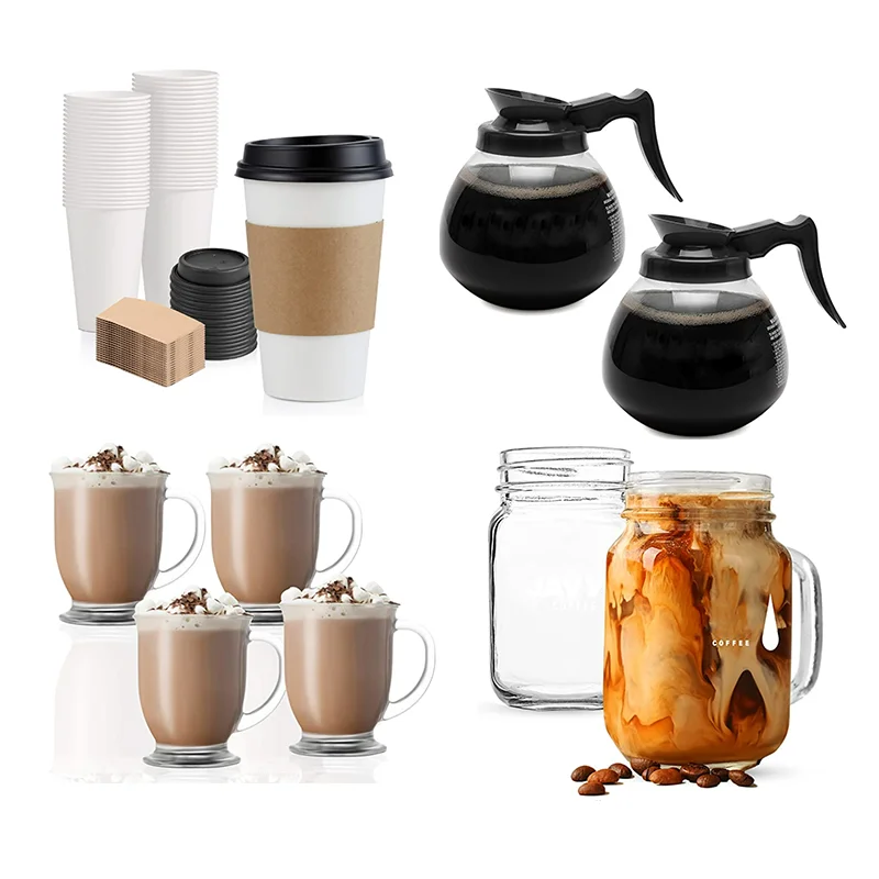 Coffee Kit Wholesale Large Wide Mouth Cups with Handle Coffee Pots Paper Cups Custom Cafe Restaurant Mason Bottle