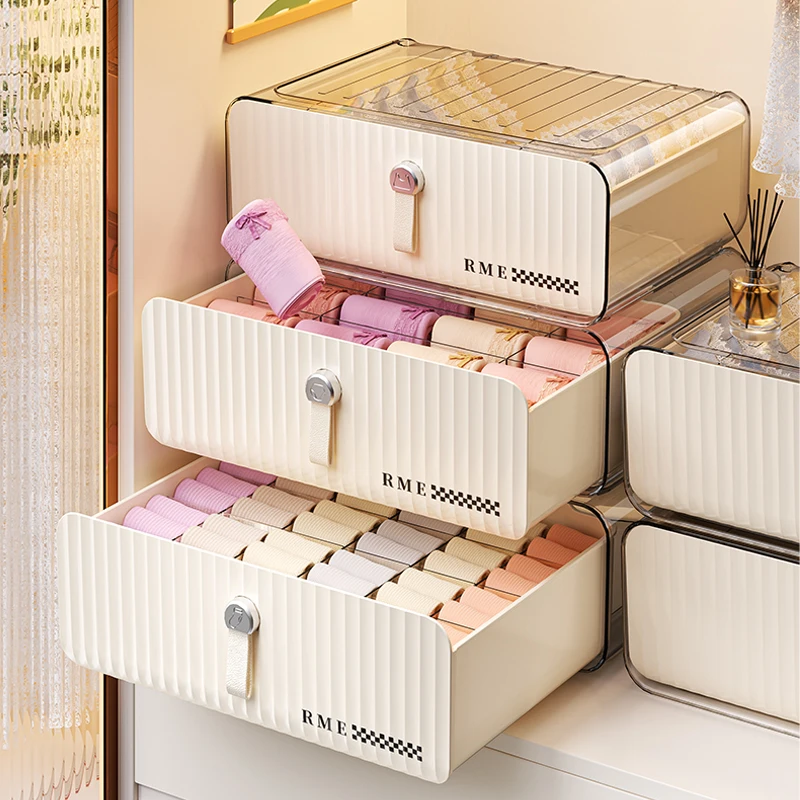 Rmier Plastic Multifunctional Clothing Storage Box Underwear Bras Ties Socks Wardrobe Drawer Combination Storage Organizer