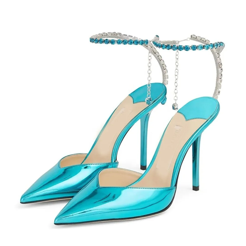 Anmairon Hot Selling Metallic PU Leather Pointy Diamond Strap Women Dress Shoes