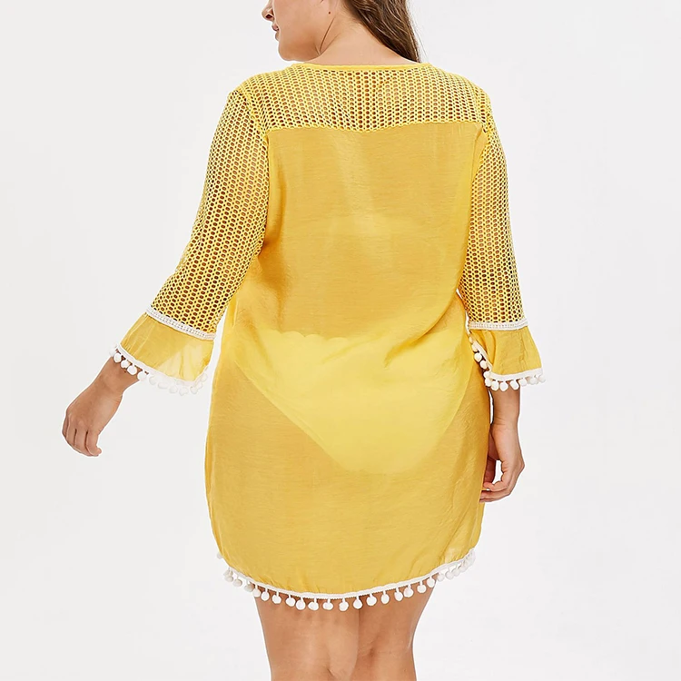 High Quality Summer Lady Yellow Plus Size Women Long Sleeve Dress For Fat Women