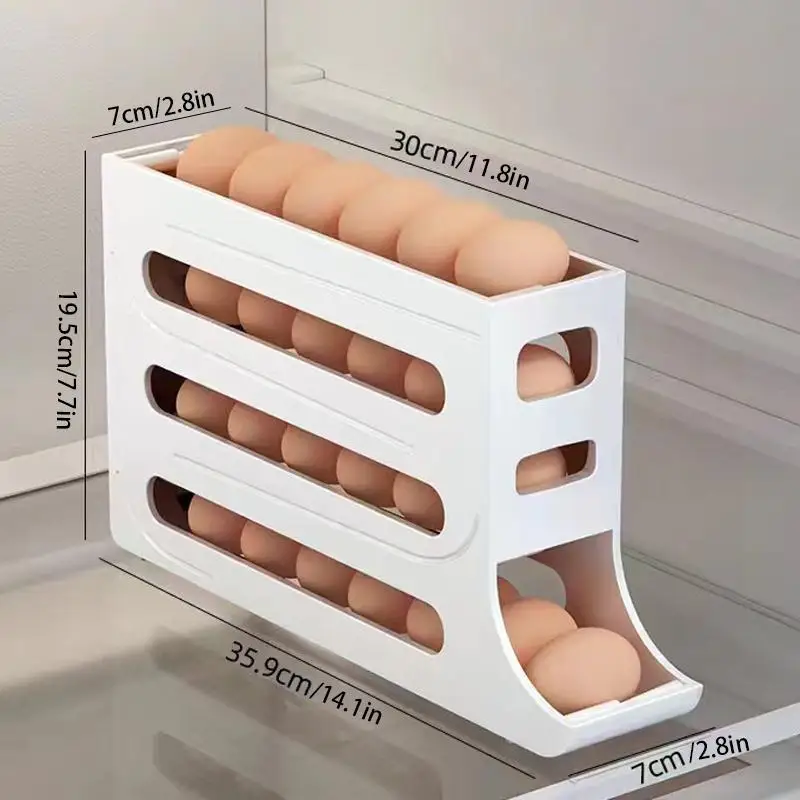 4-Layer Automatic Egg Rolling Dispenser For Fridge Kitchen Refrigerator Plastic Egg Storage Box Rack Countertop Egg Container