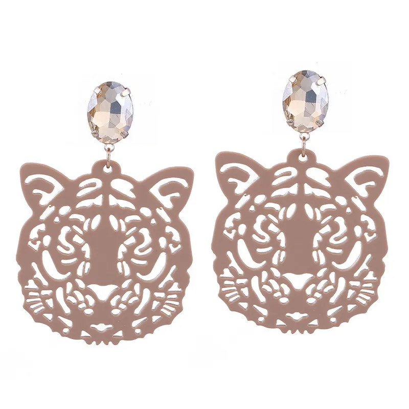 2023 Custom Tiger Shape Fashion Glitter Resin Crystal Statement Earrings For Woem