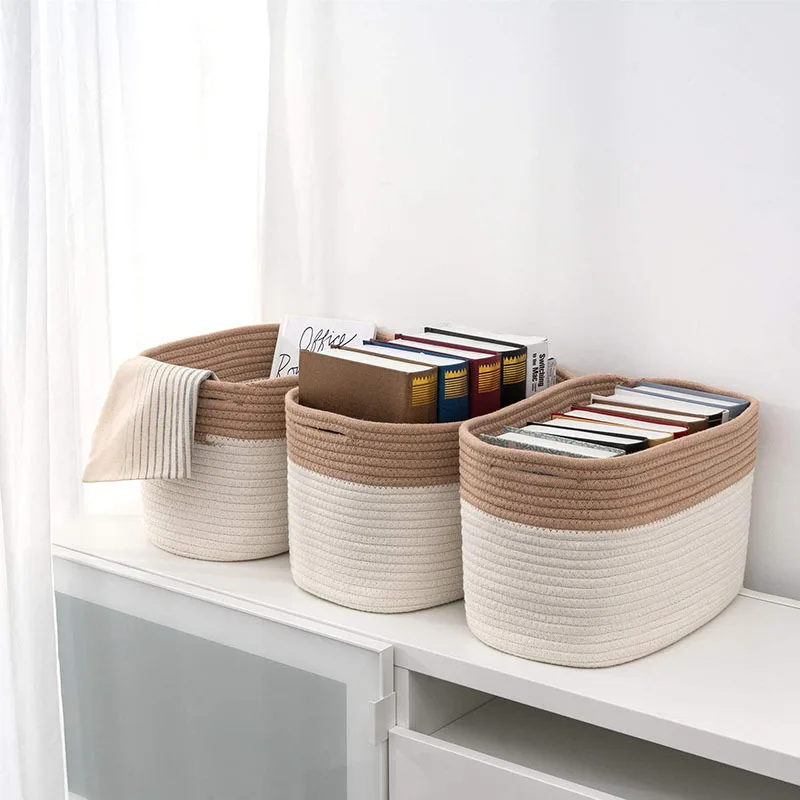 Eco-Friendly Cotton Rope Storage Basket Kids Toys Woven Hamper Living Room Baby Laundry Nursery-Woven Cotton Rope Storage Bins