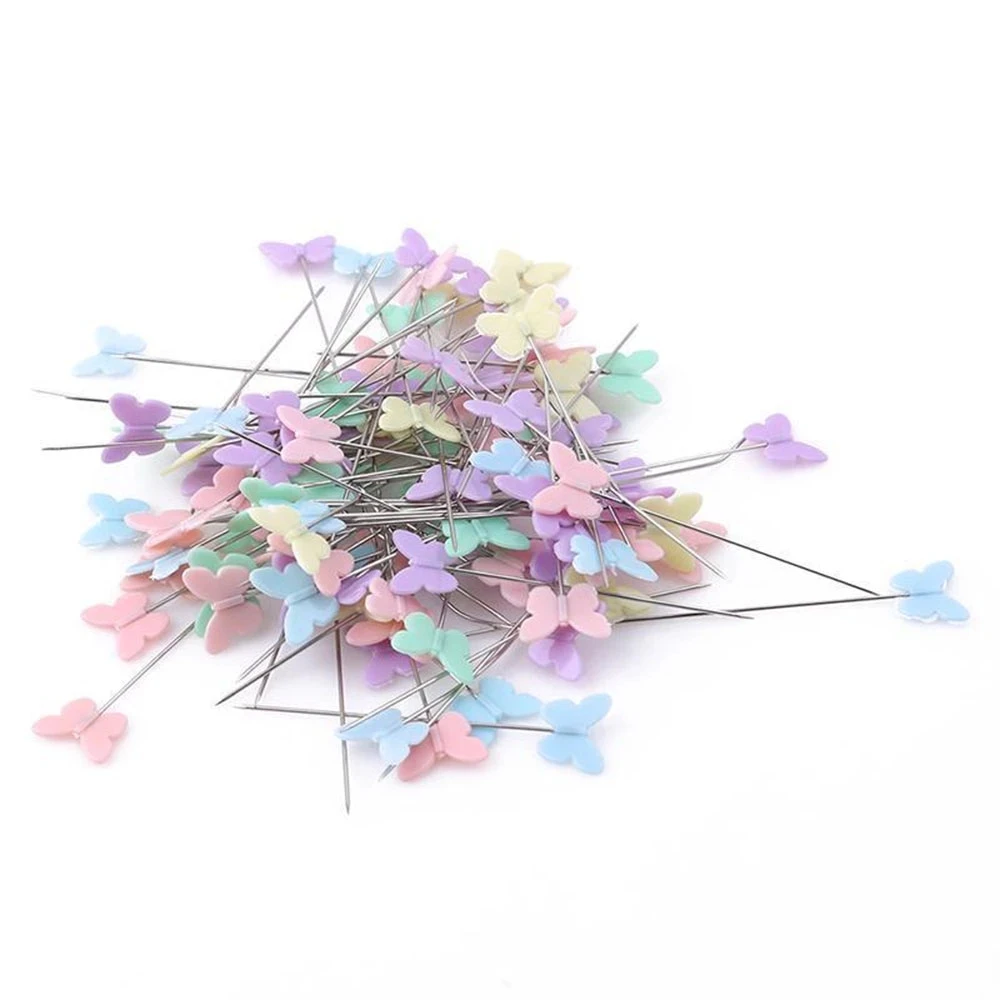 100Pcs Quilting Pins Patchwork Pins Butterfly Flat Head Sewing Pins Mixed Colors Sewing Dressmaking Sewing Tool Needles