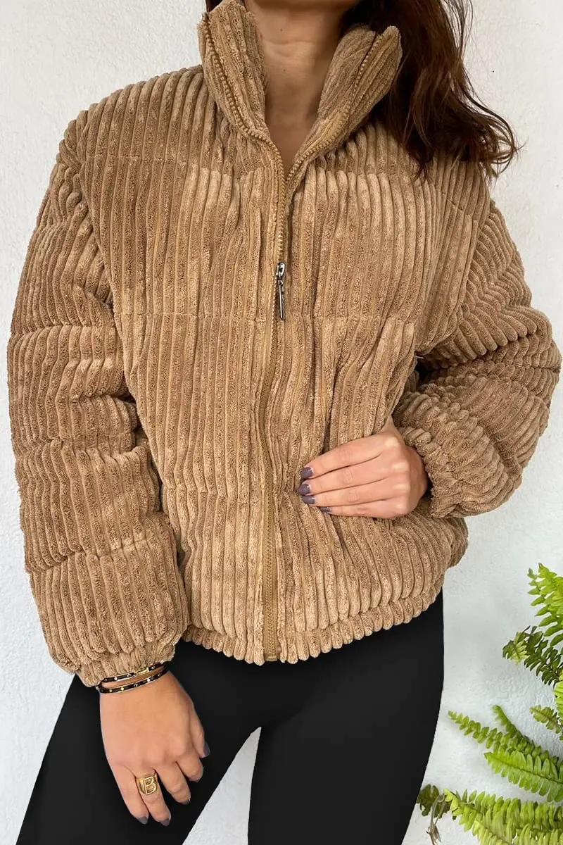 Custom short crop corduroy puffer jacket women 2023 winter duck down warm top coats oversize outwear