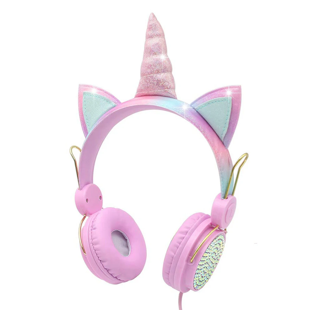 Cute Headphone Anime Children & Girls Gift Unicorn Cotton Headphone Wired Kids Headsets