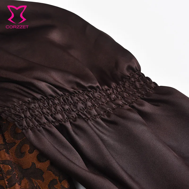 Brown Lantern Long Sleeve Steampunk Steel Boned Women Corset Sexy Waist Trainer Bustier Tops Vintage Gothic Clothing Plus Size