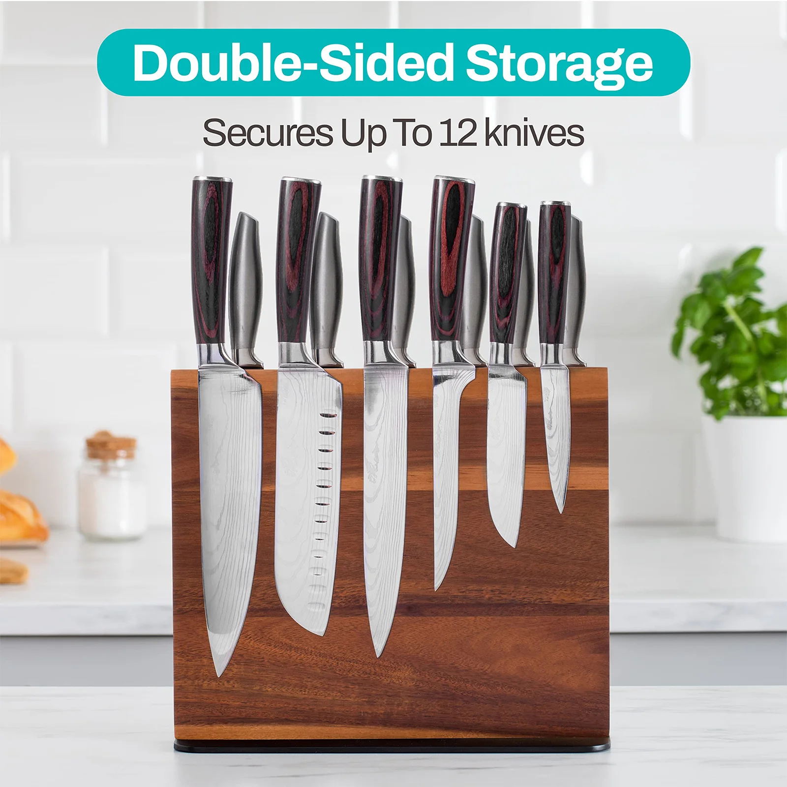Double Side Acacia Wood Magnetic Knife Holder Bamboo Magnet Knife Storage Organizer Block Magnetic Universal Stands Rack