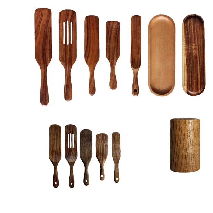 Biodegradable Wooden Spoon for Cooking Teak Wood Utensils Kitchen Spatula for Nonstick Cookware Utensils Set