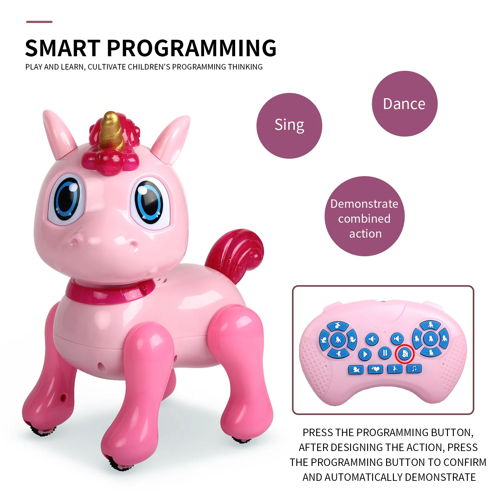 New Arrivals Pink Horse Smart RC Robot Toys Kids Interactive Intelligent Remote Control Animal Robot 2.4G Radio Control Toys