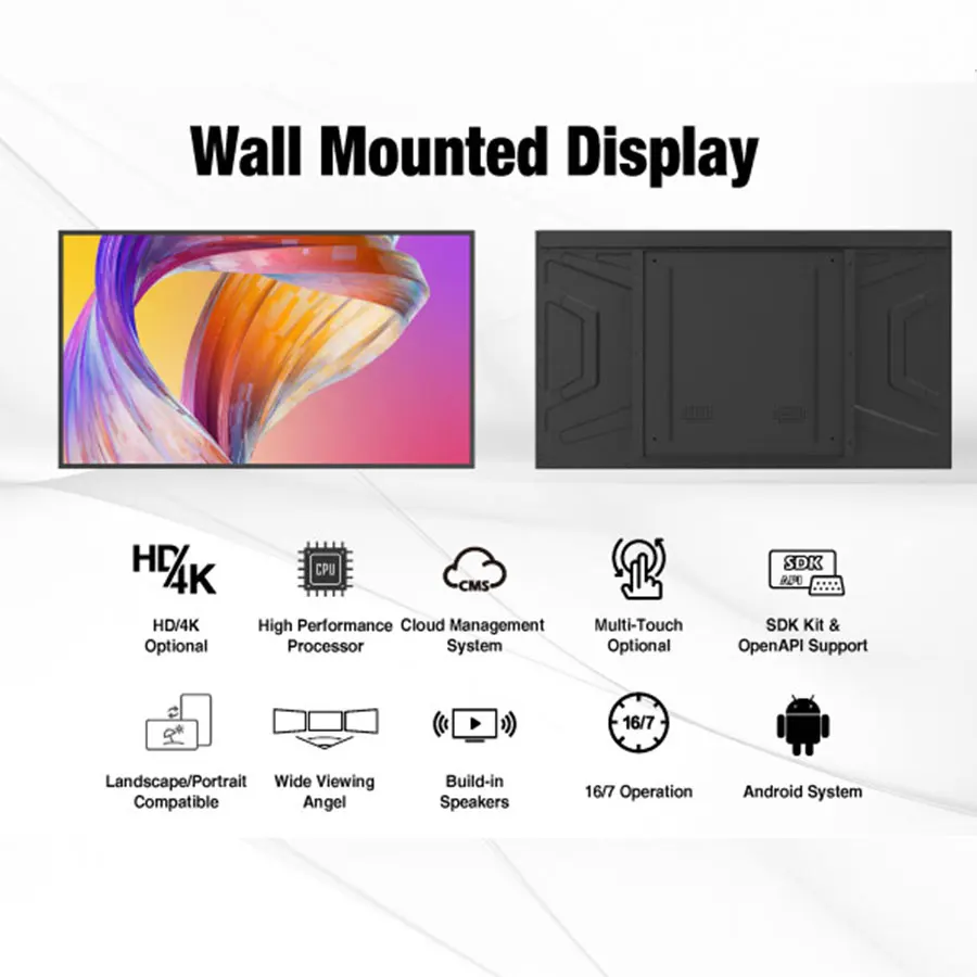 wall hanging lcd screen advertising player digital menu board display screen PCAP Touch digital signage and displays