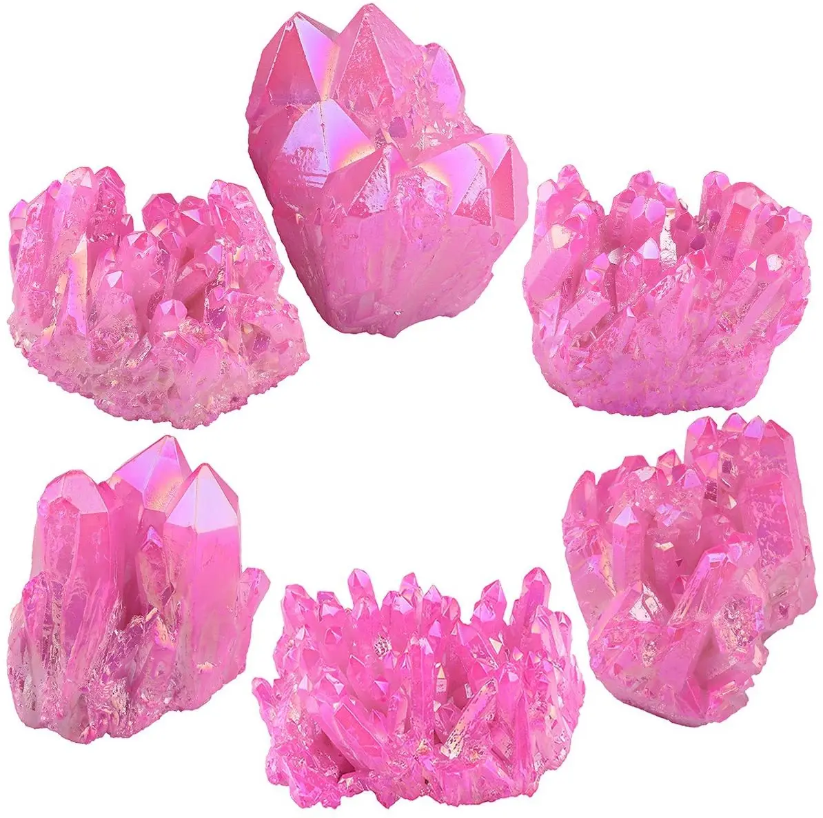 Healing Crystal Natural Titanium Coated Rainbow Fluorescein Rock Quartz Cluster Geode Druzy Home Decoration Gemstone Specimen