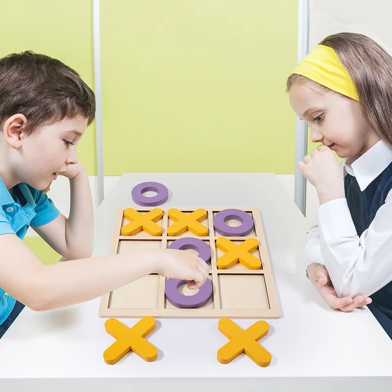 Оптовая продажа деревянная доска Tic Tac Toe XO настольная игрушка классические Семейные игры строительные блоки интерактивные шахматные игрушки