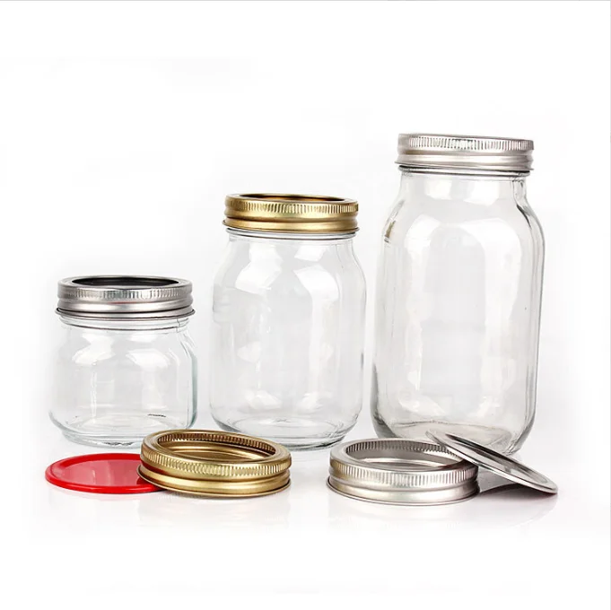Mason Canning Jar Food Grade Jam Pickle Glass Hot Sale 4oz 5oz 8oz 16oz 32oz Kitchen Food Container Storage Bottles & Jars Cover