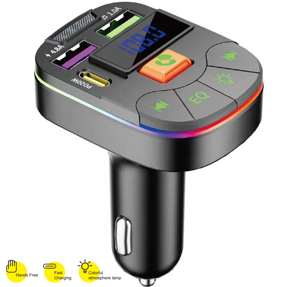 FM transmitter bluetooth PD USB Car Phone Charger Dual USB PD Type C Car MP3 Player Charger car fm transmitter bluetooth