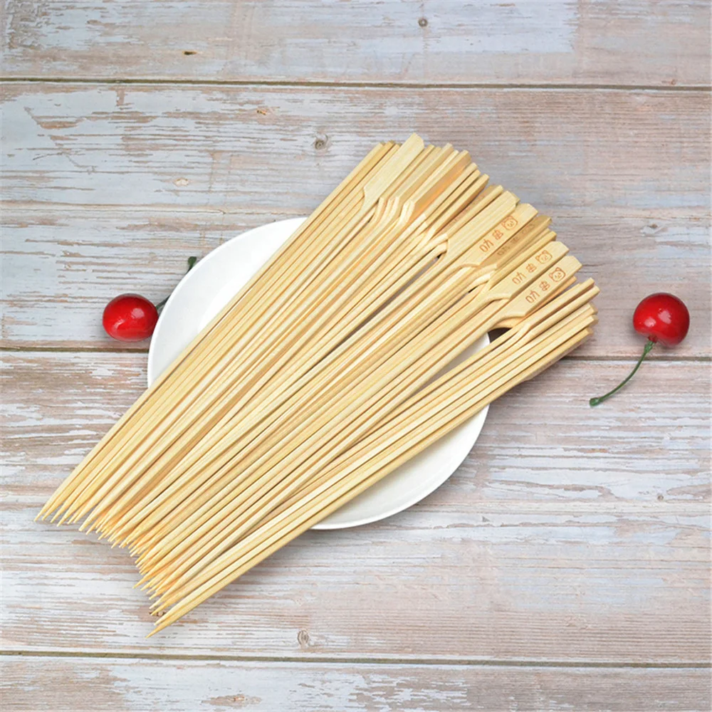Biodegradable Skewers 20cm BBQ Disposable Barbecue Round Teppo Skewer Paddle Pick With Custom Logo
