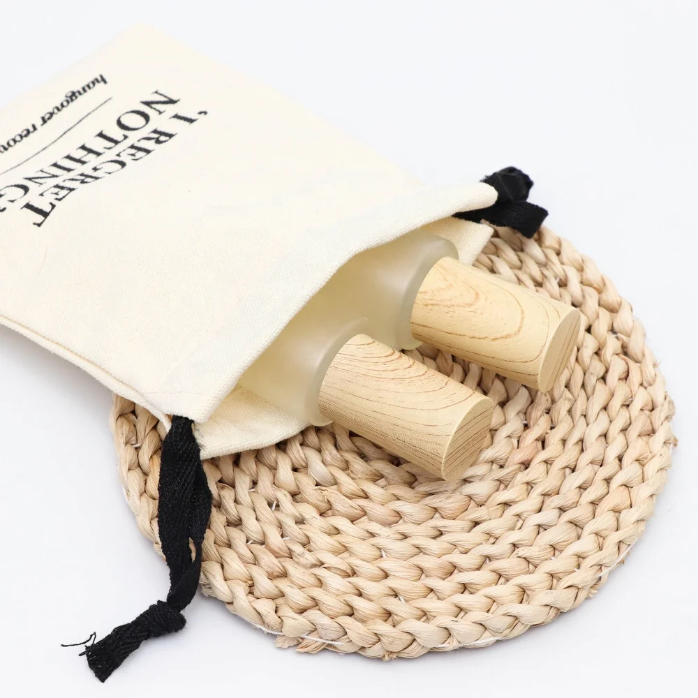 Eco-friendly Nature Canvas Cotton Drawstring Bag Packaging with Black Printing Customized Rope Handled