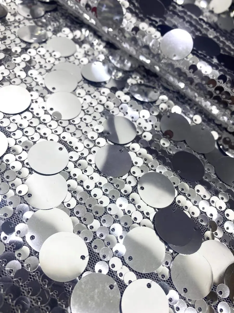 LH Multicolor Wholesale Tulle Mesh Big Sequin Fabric Bridal Party Stage Lace Sequin Embroidery Fabric For Women Wedding Dress