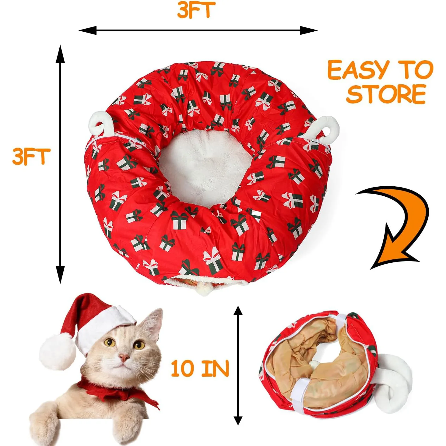 Fine Era  Four Seasons Portable Donut Tunnel Bed Trending Popular Cat Nest Foldable Warm Semi-enclosed Removable Cat Cave