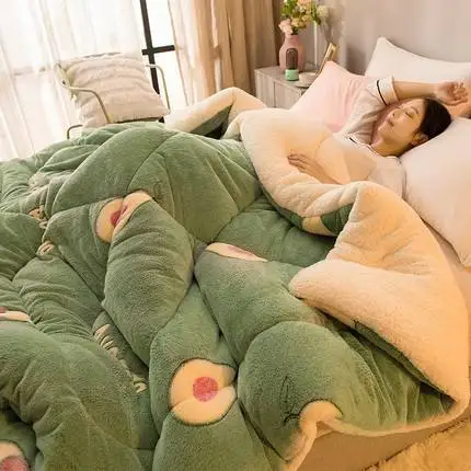 Polyester Super Soft Warm wholesale plush blankets Thicken 2ly Plush Flannel Sherpa Bed Sheet Blanket Quilt for Winter