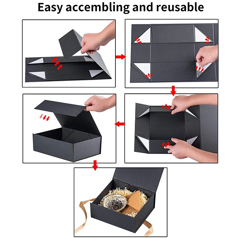 Bespoke big black retail products gift box packaging with magnetic lid/cardboard paper cake box with handle and window