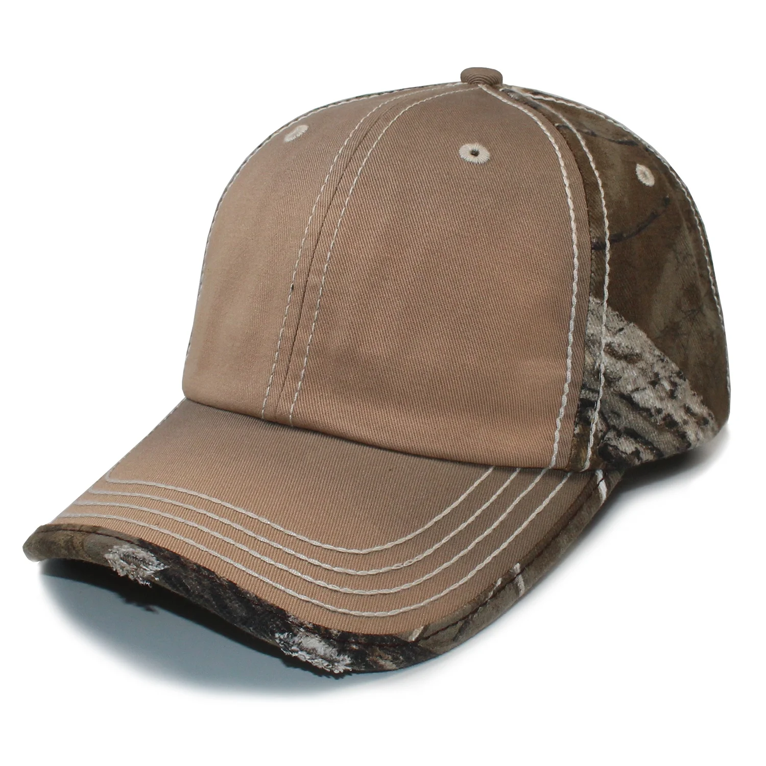 Vintage Washed Camo Khaki Distressed Cotton Denim Plain Baseball Cap Hat