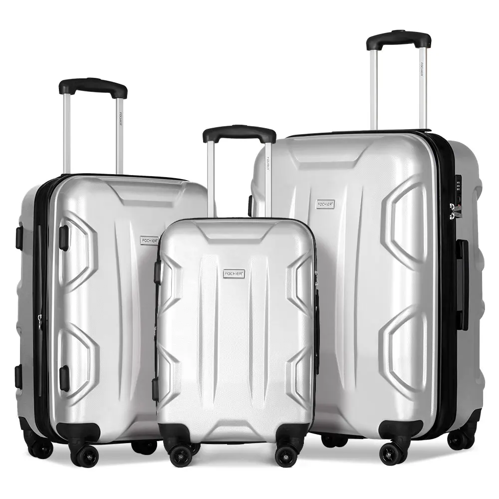 3Pieces Hard Shell Spinner Luggage Set Silver Color Suitcase