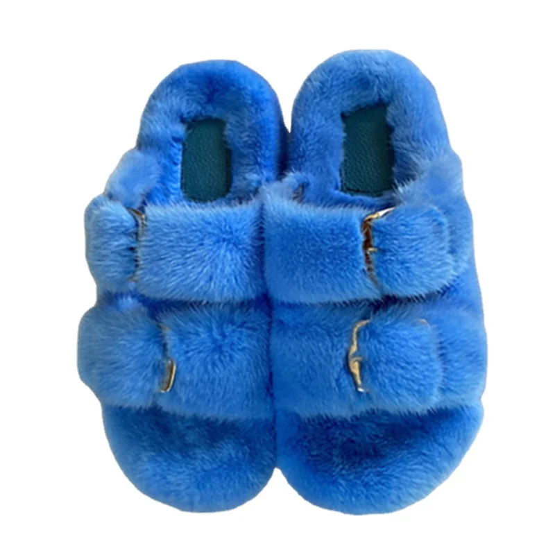 2022 Wholesale new fashion design Solid color faux fur mink indoor slide slippers for women