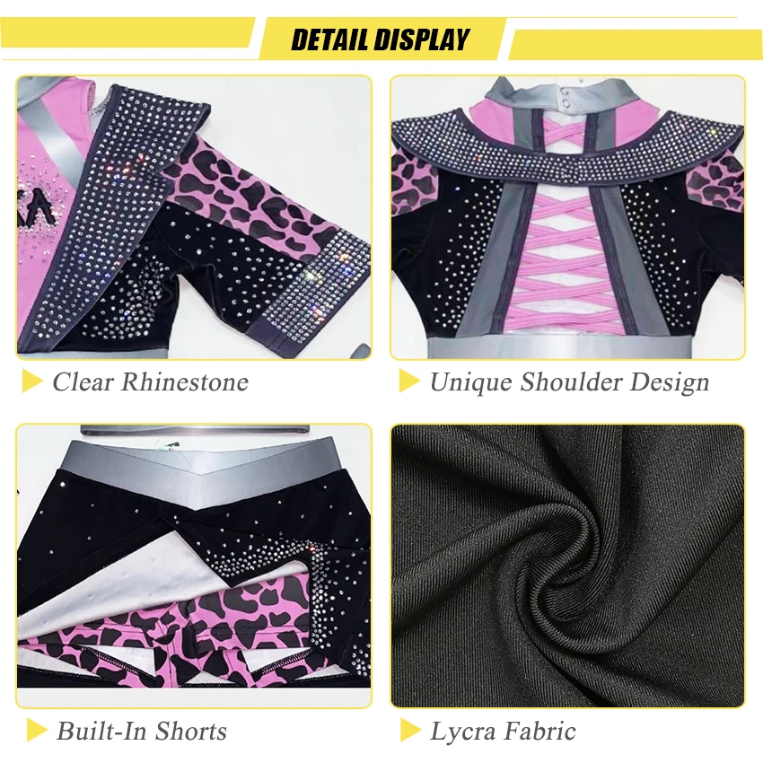 Custom rhinestone black and purple two pieces cheer suit cheerleader outfit all stars kids cheerleading uniforms