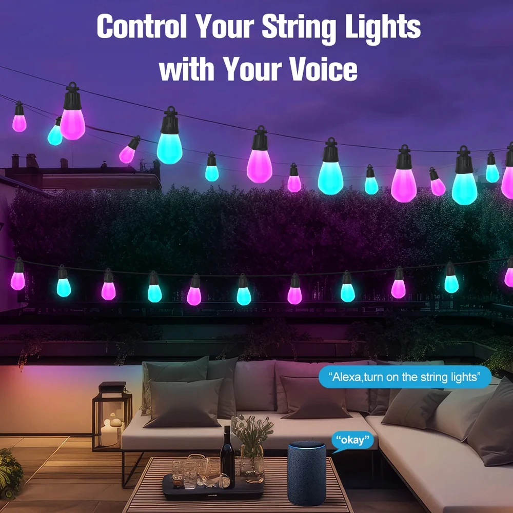 iP65 Waterproof Solar Patio Holiday Garden Wedding Camping Decor Outdoor S14 Bulb 15m 48ft LED garland Festoon String Light