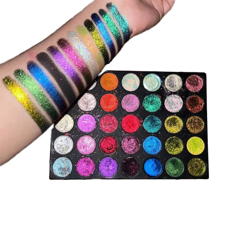 MLM Makeup Supplier Custom Your logo Own Brand Vegan Pressed Glitter Eyeshadow Palette Super Shimmery Chameleon Eye shadow