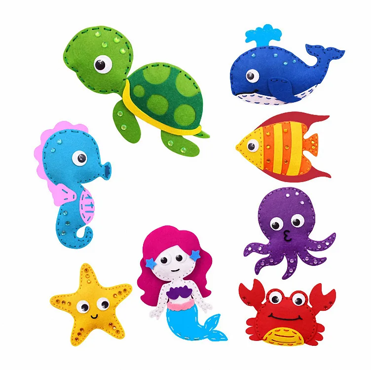 Beginner Kids Sewing Kit-DIY Sea Animals Mermaid Felt Plush Craft Educational Art Supplies Set Boys Girls Make Your Own Ocean