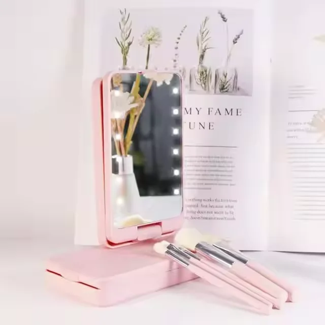 Portable 360-Rotating LED Light Single-Sided Beauty Mirror 2X Foldable Design Personalized Logo/Pattern Travel Makeup Tool