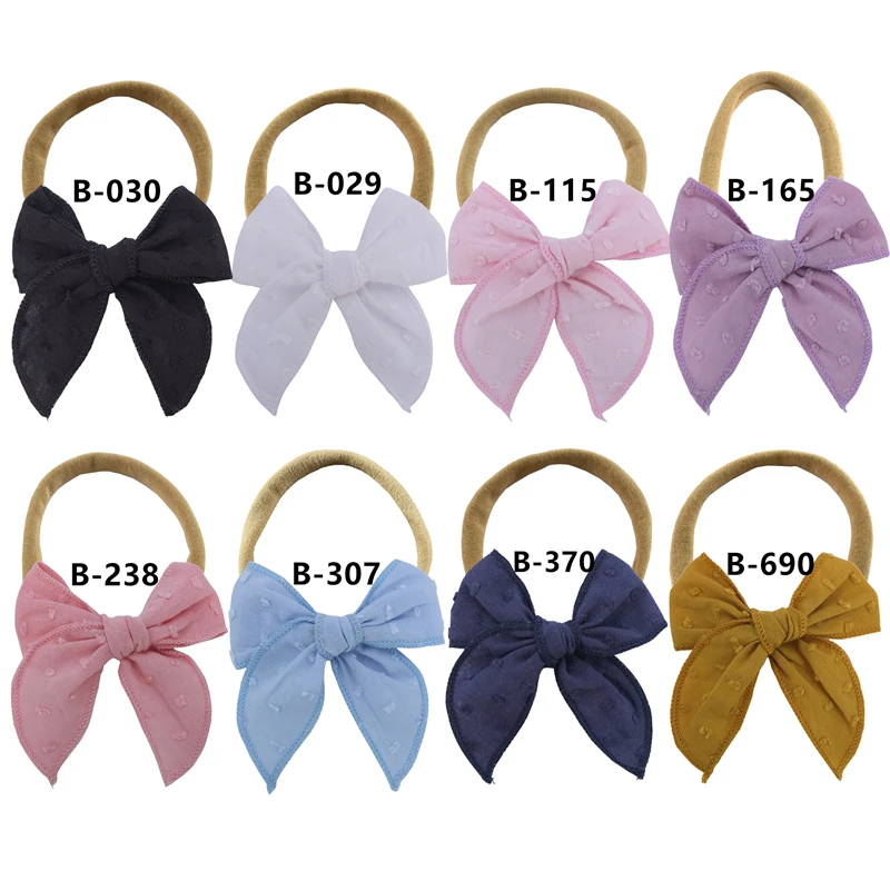 Small Fable Bow with Nylon Headband Hairbands for Toddler Baby Girls Linen Bow Headbands Newborn Kids Hair Bands Accessories