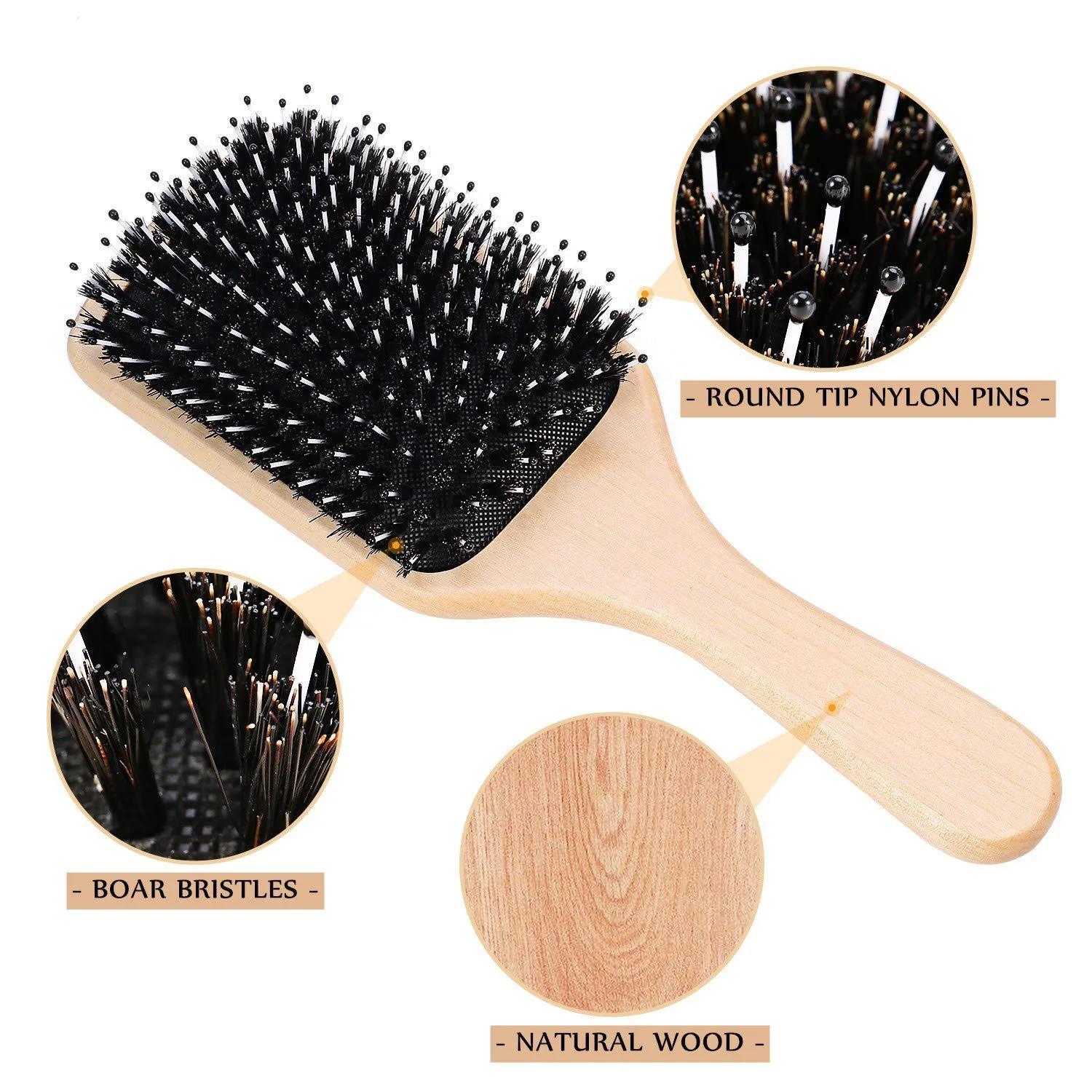 Abeis Custom Boar Bristle Paddle Hairbrush for Long Short Thick Thin Curly Straight Wavy Dry Hair for Men Women Kids