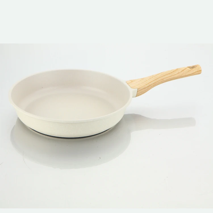 20cm 24cm 26cm 28cm 30cm 32cm Kitchen White Ceramic Coating Stick Wood Grain Handle Non Stick Pan