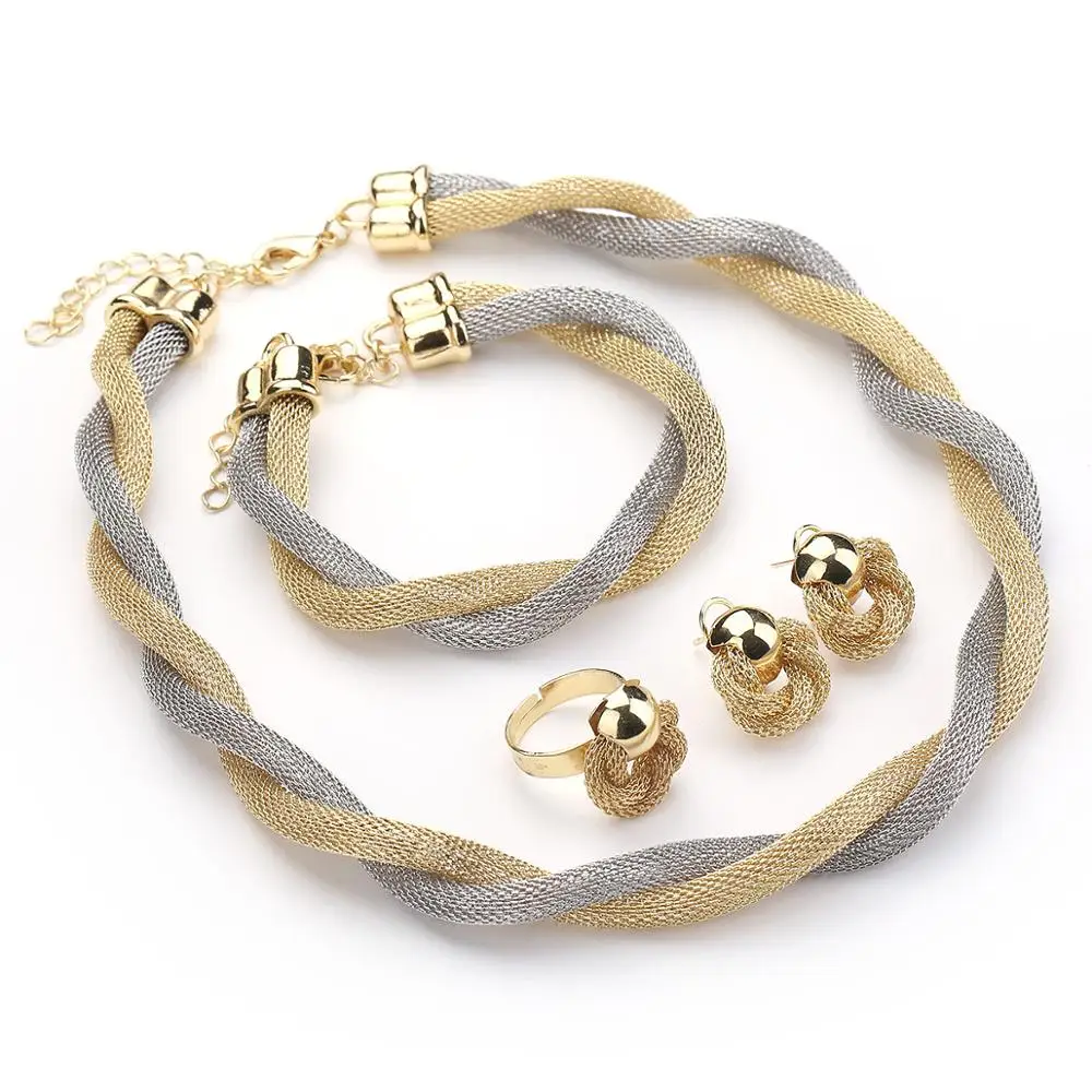 New fashion gold plated Snake bone chain necklace earrings bracelet four jewelry set for party