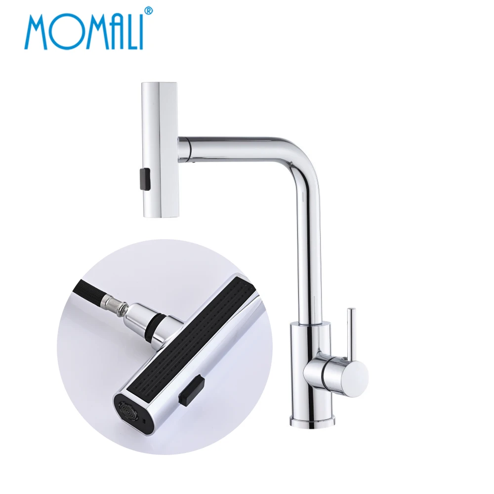 Momali 360 degree color stainless steel sus 304 commercial pull out pull-out kitchen faucet for sink