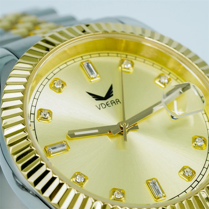 Luminous Water Proof Date Day Crystal Mens Automatic Self Wind Custom Watch Unique Relojes