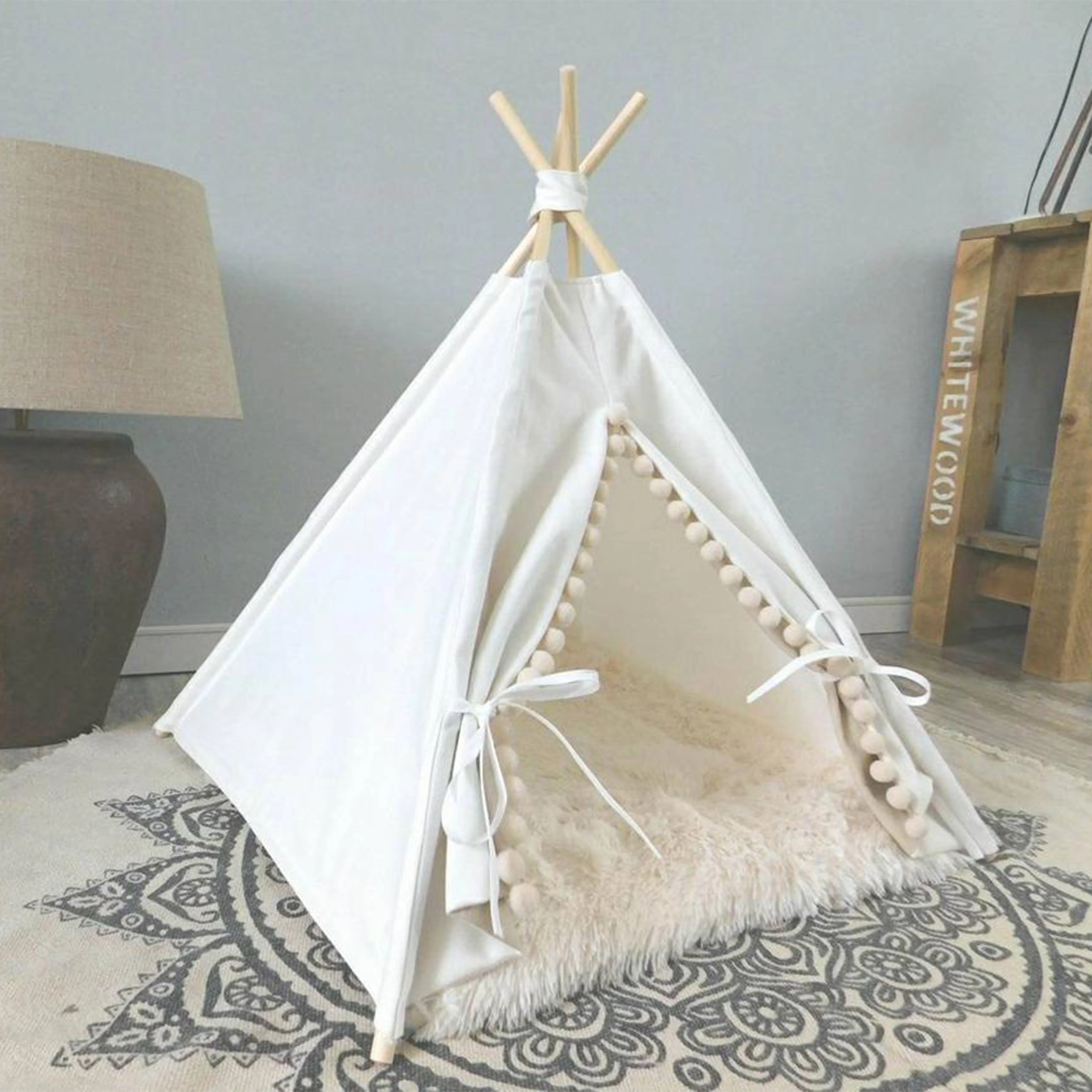 Customized pet indoor Dogs cats Fleece pet teepee tent house tents pet bed