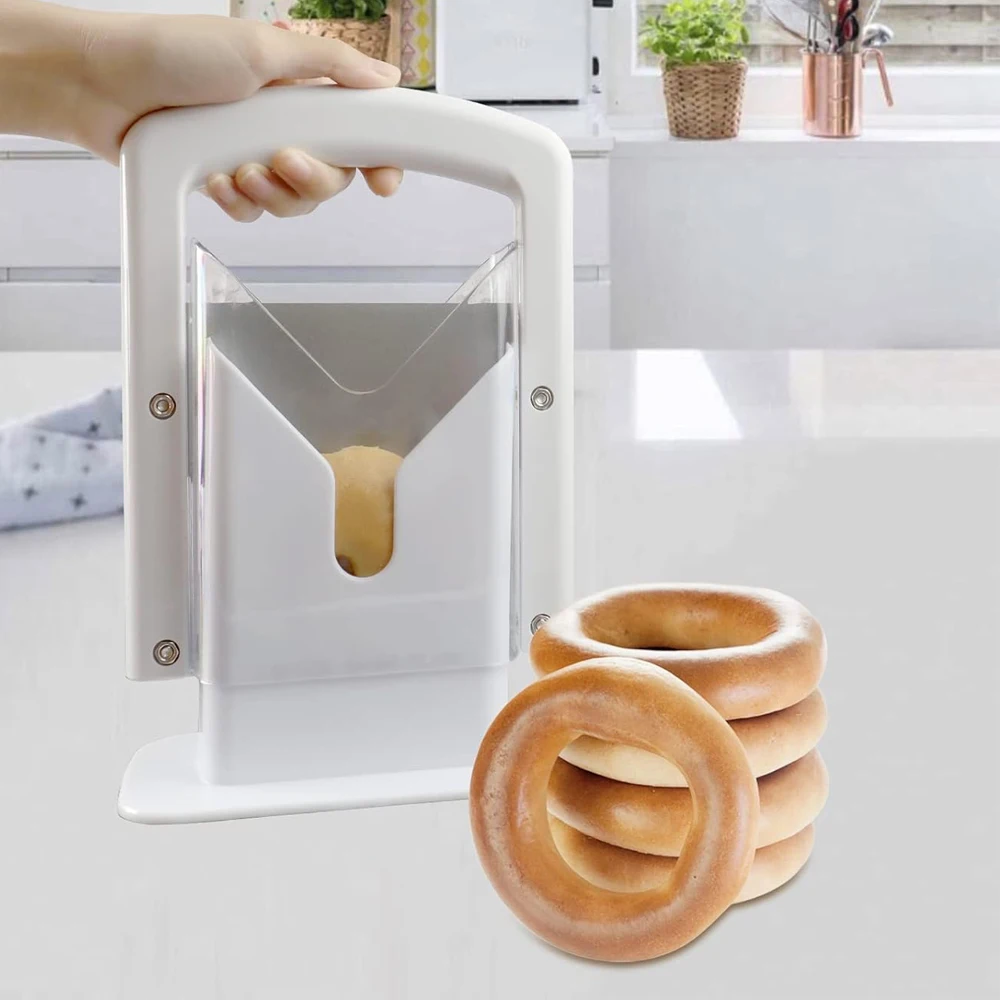 Stainless Steel Bagel Universal Cutter Slicer Kitchen Utensils Accessories Safety Handle Bagel Guillotine Slicer for Home