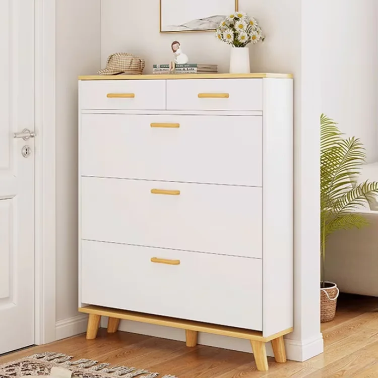 4 Tiers Entryway Entrance Home Furniture Wooden Teak Slim Shoe Storage Cabinet Rack Organizer Shoe Storage Cabinet For Home