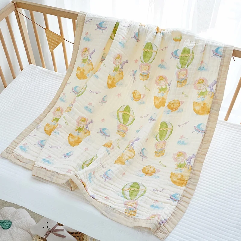 Newborns 6-Layer Pure Cotton Wide Edge Baby Bath Towel Baby Sleeping Blanket
