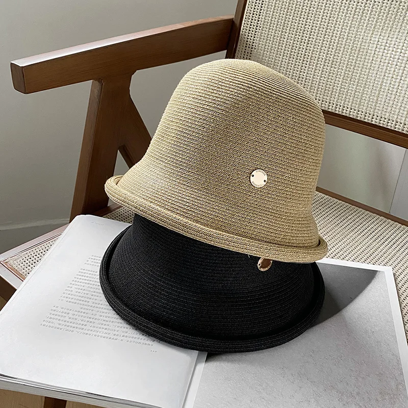 New 6 color metallize ladies foldable simple shade comfortable breathable lightweight summer rolled sun straw hat