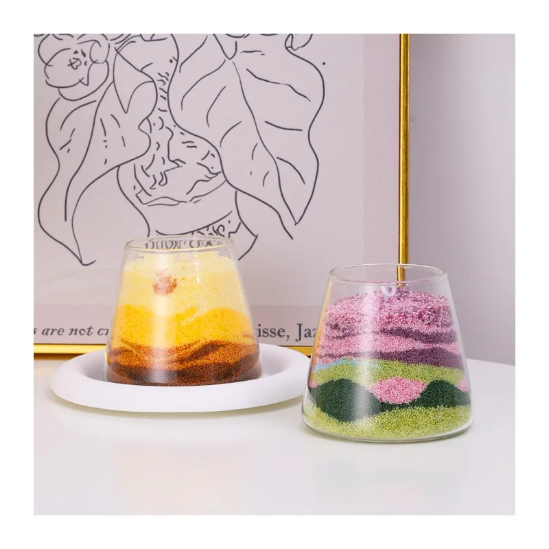 Colorful Paraffin Wax Sand Painting Candle Making Kit with Glass Holder for Fun Family Craft Activities