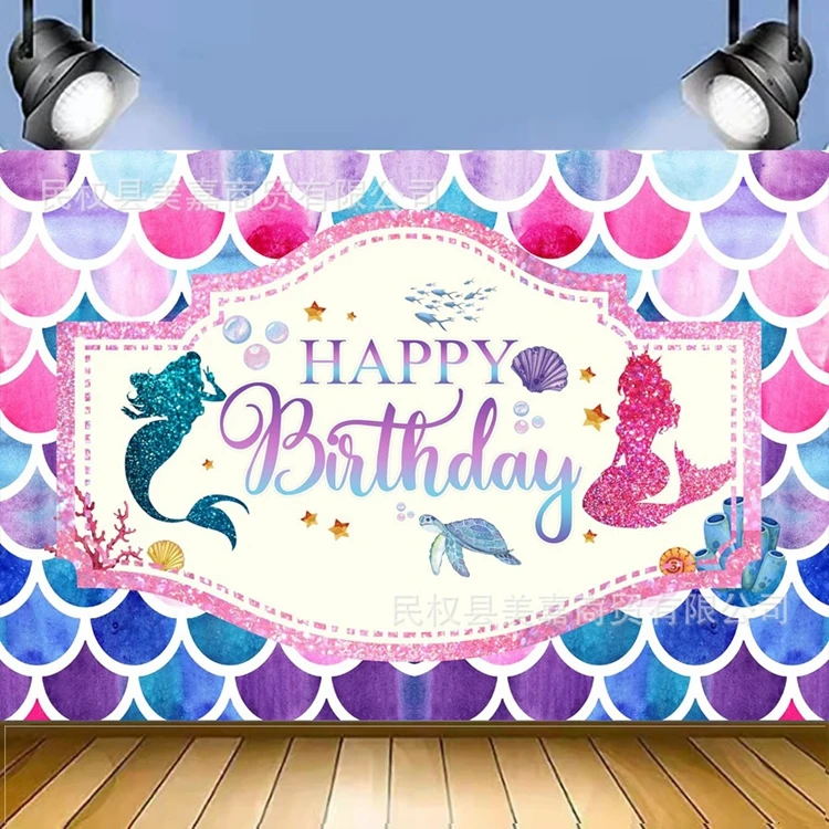 Hstyle Mermaid Backdrop Under The Sea Birthday Themed Photography Background for Girl Princess Birthday Party Cake Table Decors