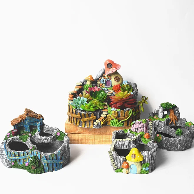 Цветочный горшок из смолы для суккулентных растений мини-контейнер сада с 2/3 горшками дома/офиса оптовая