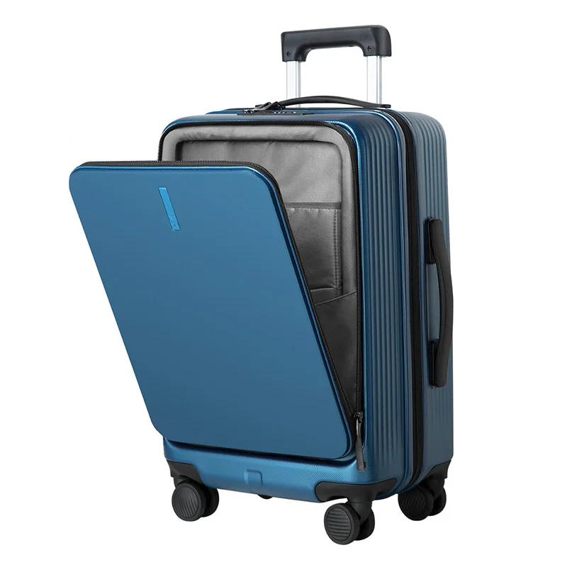 Hanke new design front open laptop pocket suitcase lightweight business travel unique luggage with tsa lock