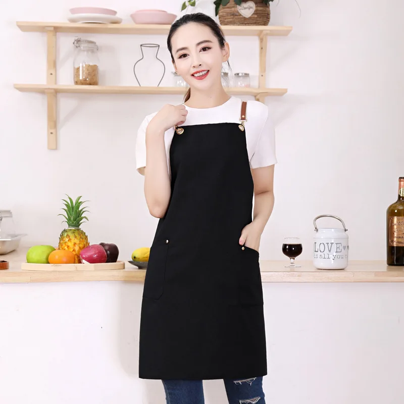 Thickened canvas aprons with pockets cross back apron waterproof for kitchen and coffee shop labour suit